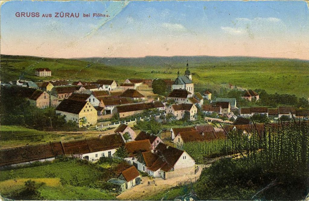 une carte postale ancienne représente le petit village de Zuraü en Bohème.